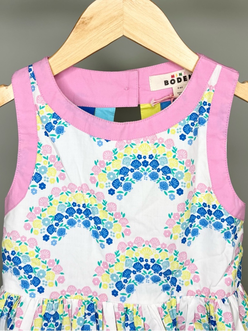 NWT Mini Boden - Harlow Back Detail Dress - Soft Ivory Rainbow Shells - Picture 3 of 8